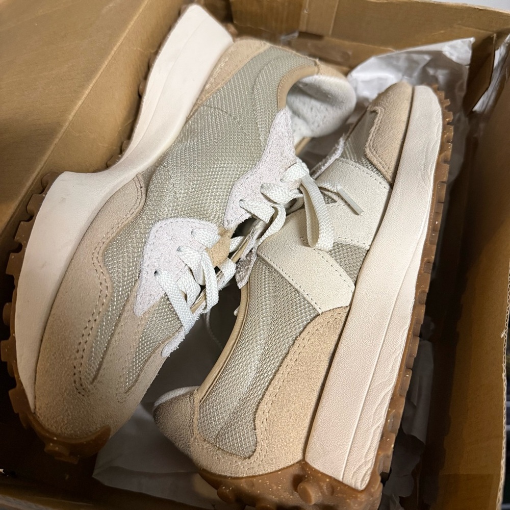 New Balance Beige and White Sneakers